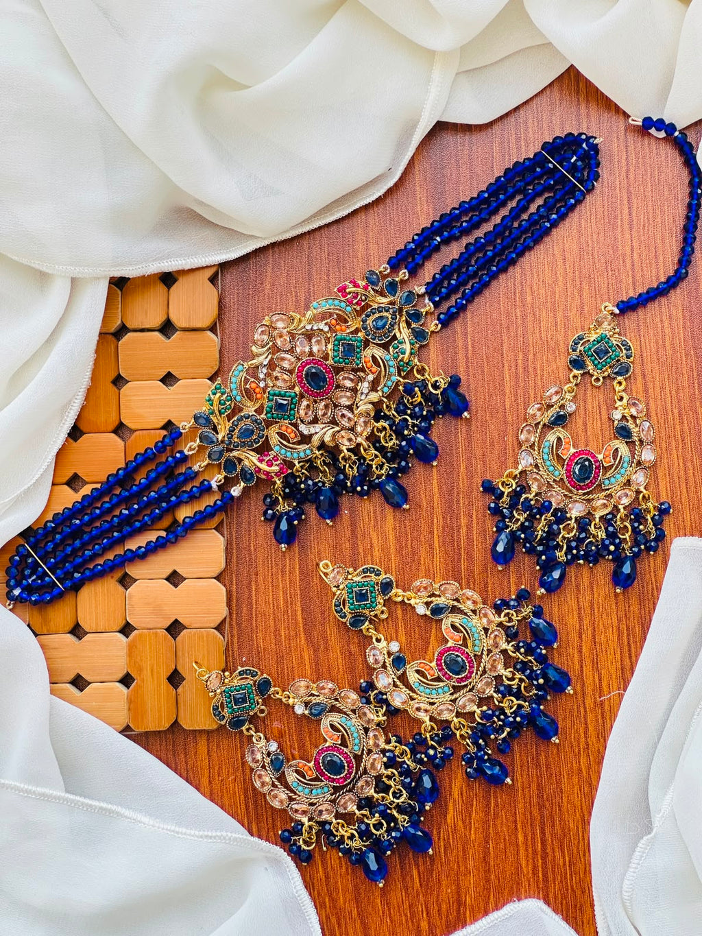 Casual Wear-Royal Meenakari & Crystal Beaded Choker Set