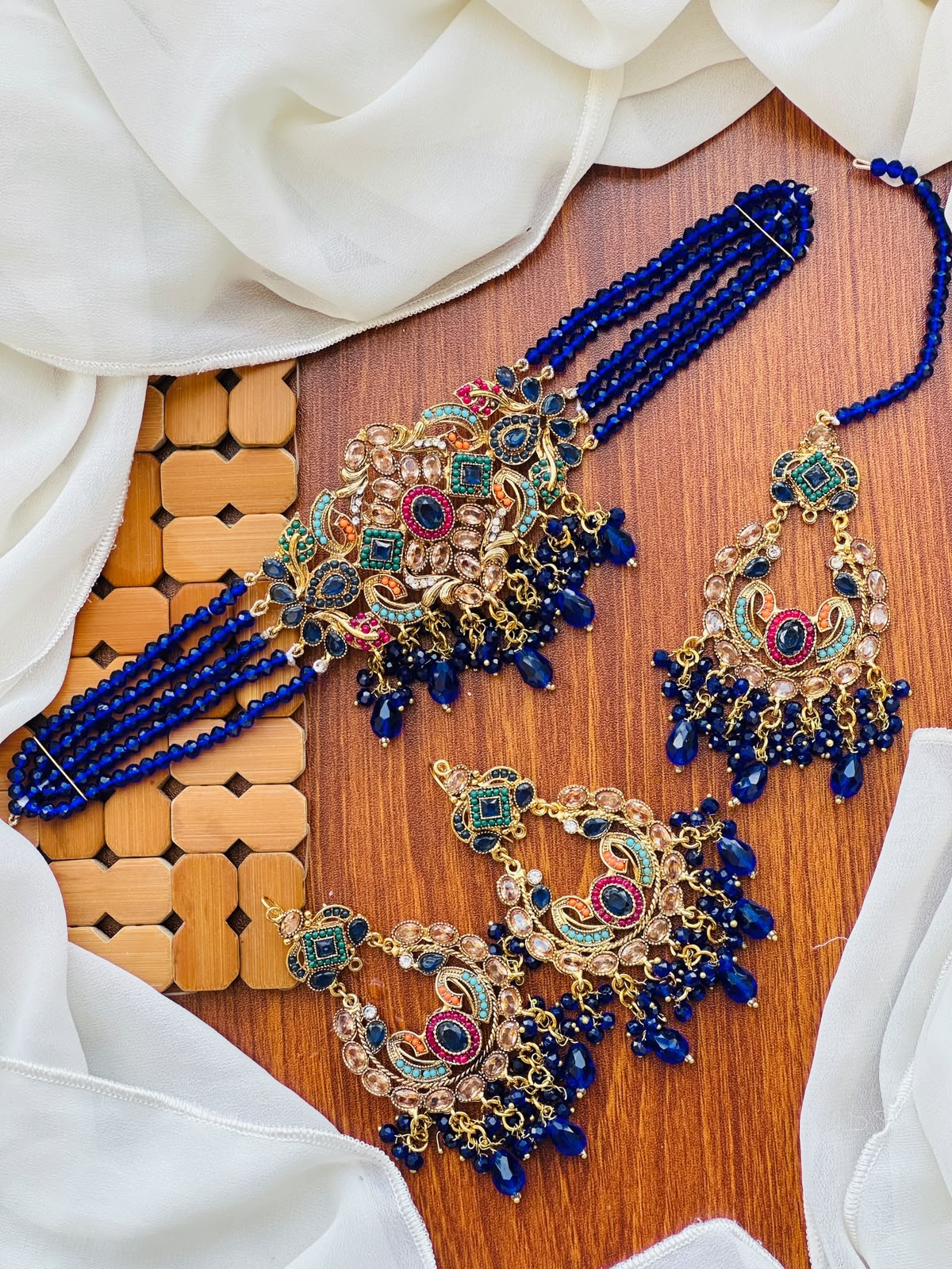 Casual Wear-Royal Meenakari & Crystal Beaded Choker Set