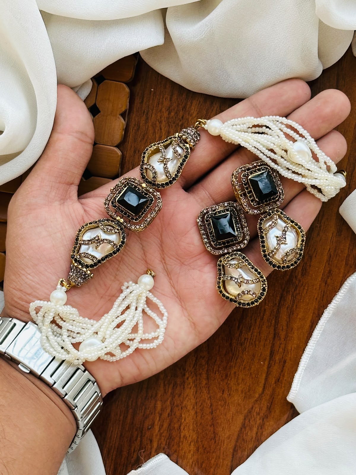 Casual Wear-Black Onyx and Baroque Pearl Set.