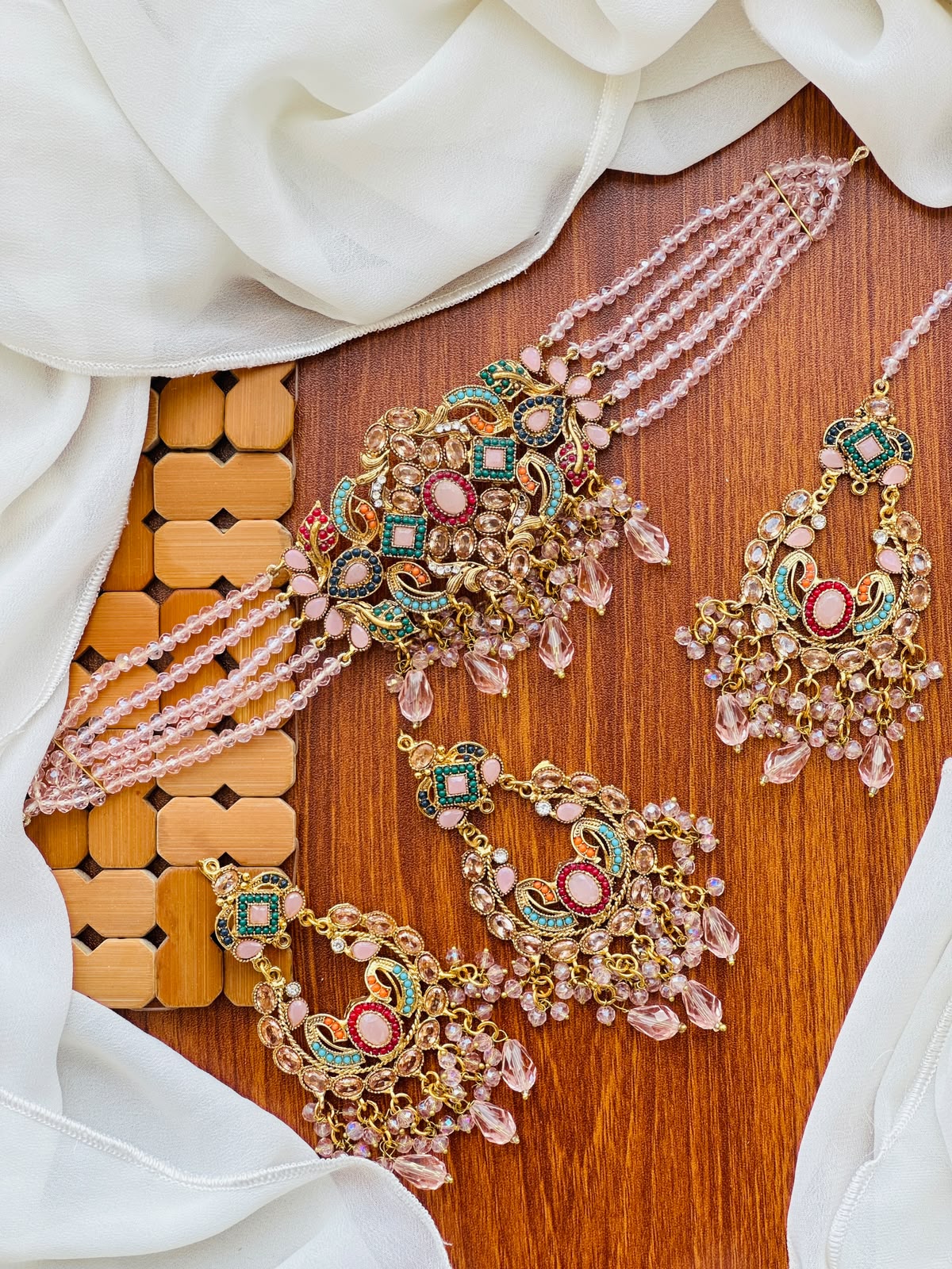 Casual Wear-Royal Meenakari & Crystal Beaded Choker Set