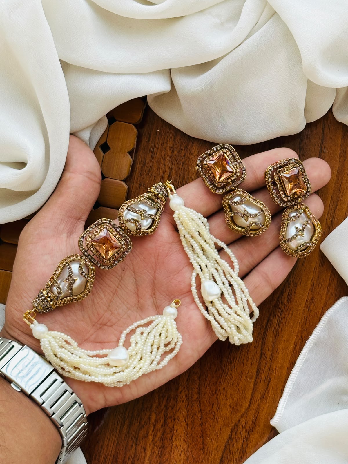 Casual Wear-Champagne Topaz &amp; Baroque Pearl Set