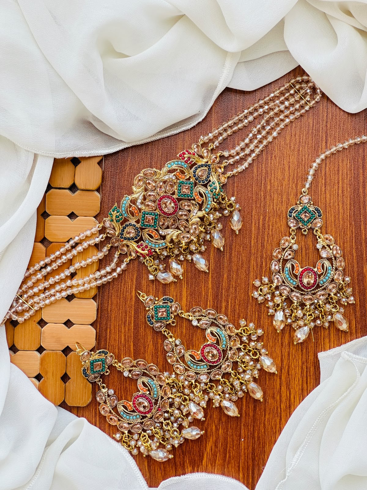 Casual Wear-Royal Meenakari & Crystal Beaded Choker Set