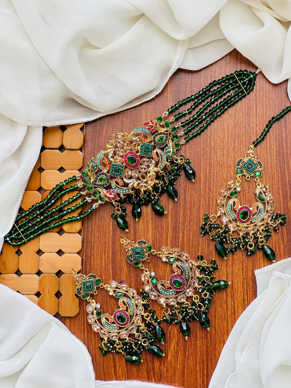 Bridal Wear-Royal Meenakari & Crystal Beaded Choker Set