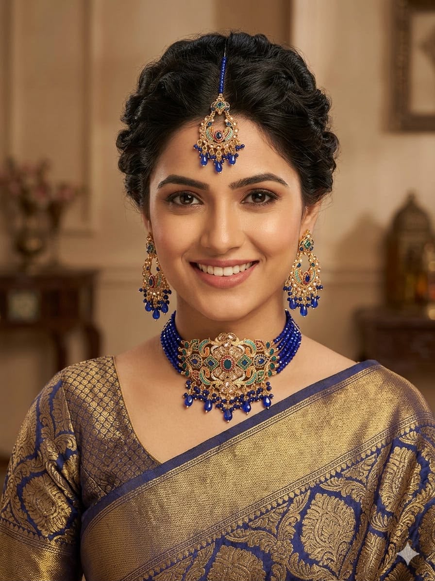 Casual Wear-Royal Meenakari & Crystal Beaded Choker Set