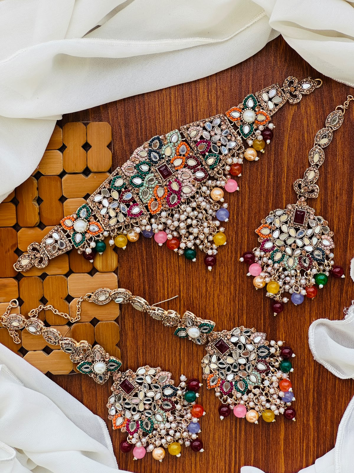 Bridal Wear-Navratna Festive Multi-Color Kundan Set