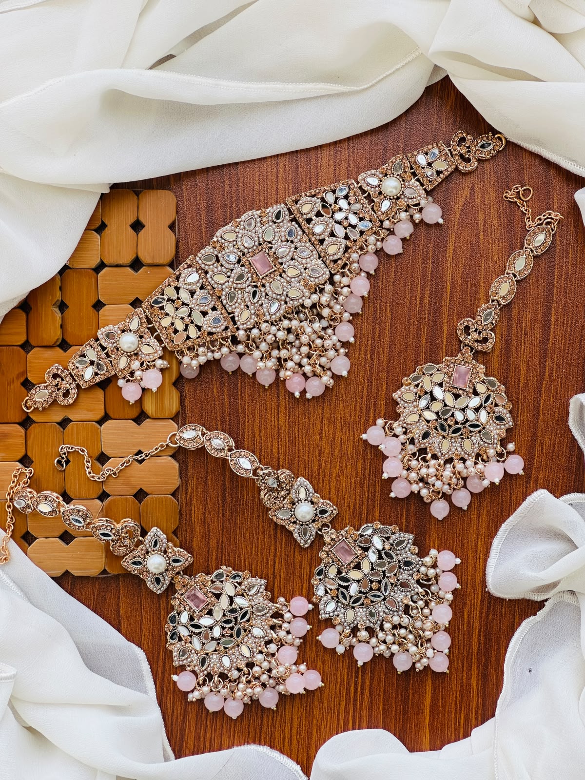 Bridal Wear-Blush Romance Kundan & Mirror Set