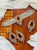 Casual Wear-Ruby Red Kundan Choker, Earrings & Tikka Set