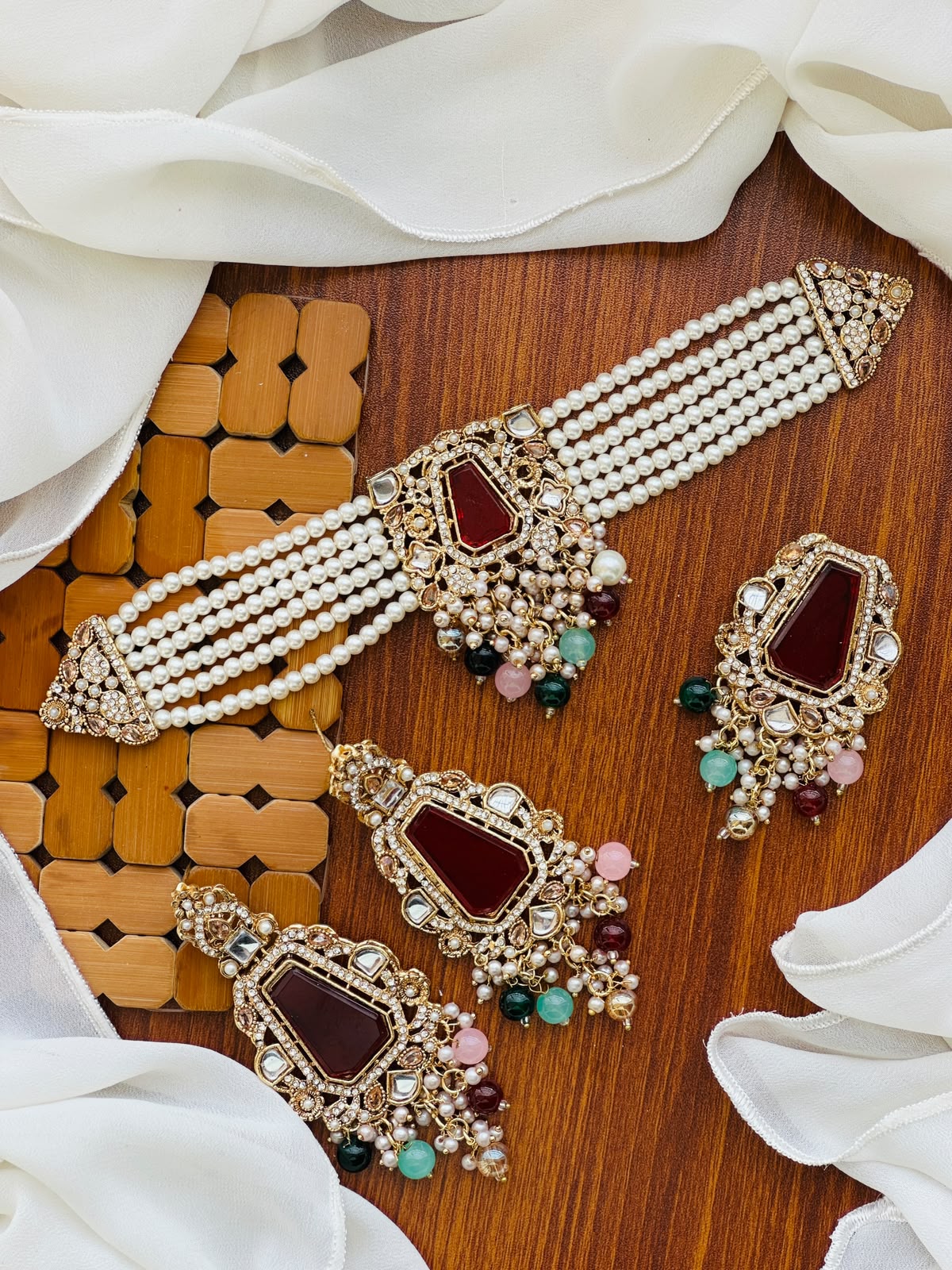 Casual Wear - MultiColor Jewel Accent Kundan & Pearl Choker Set