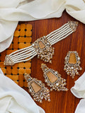 Casual Wear - Champagne Gold & Pearl White Kundan Choker Set
