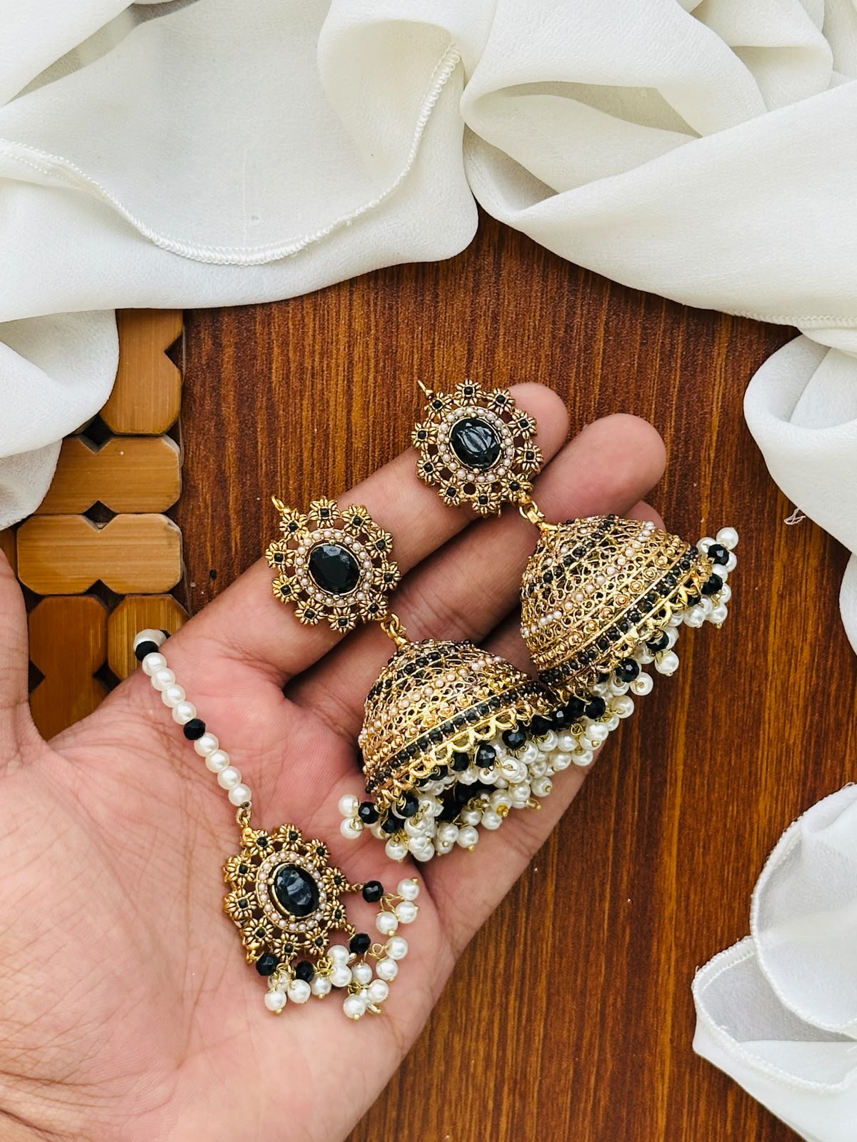 Party Wear - Jhumka Earrings & Matching Maang Tikka Set