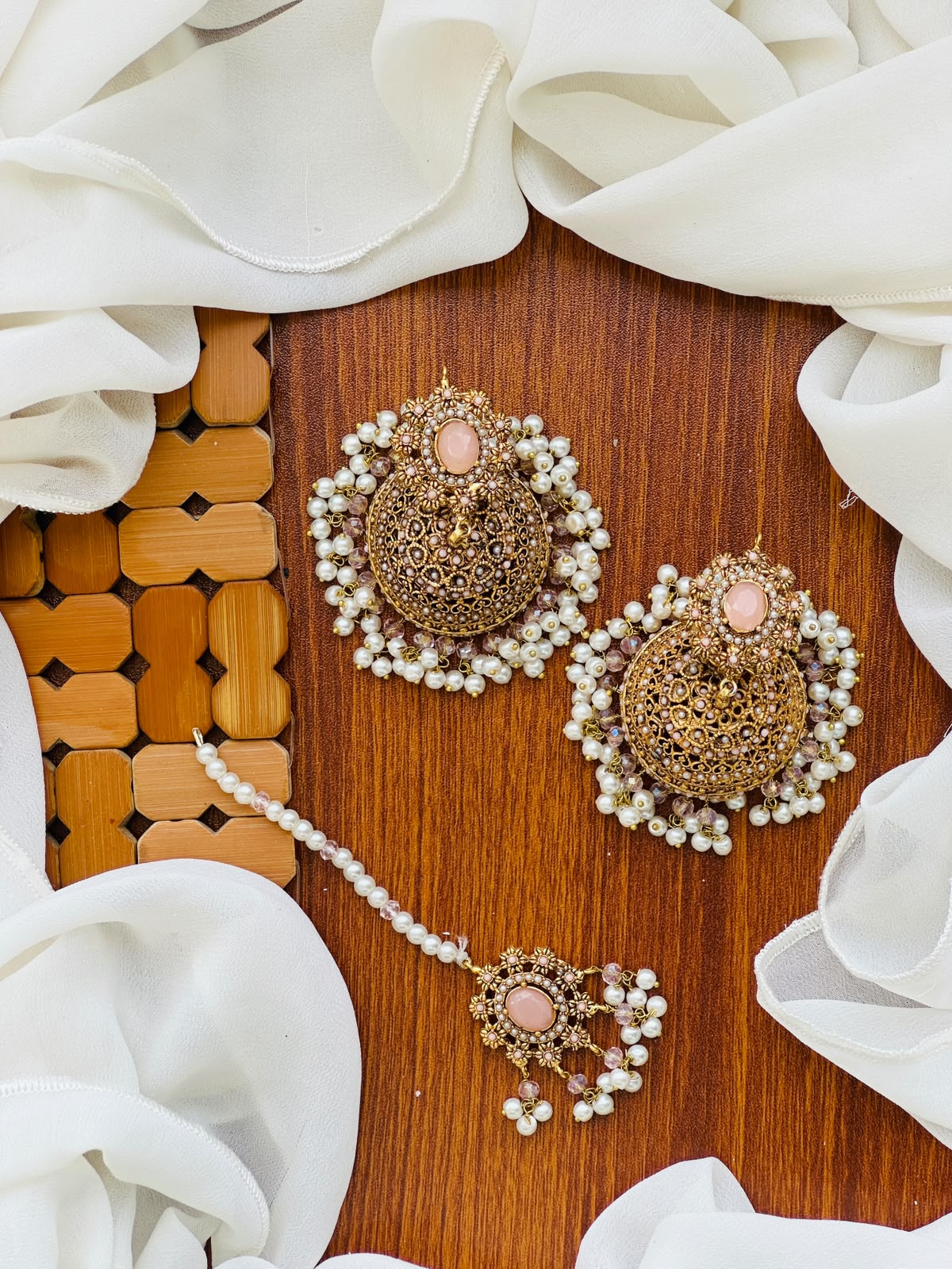 Party Wear - Jhumka Earrings & Matching Maang Tikka Set