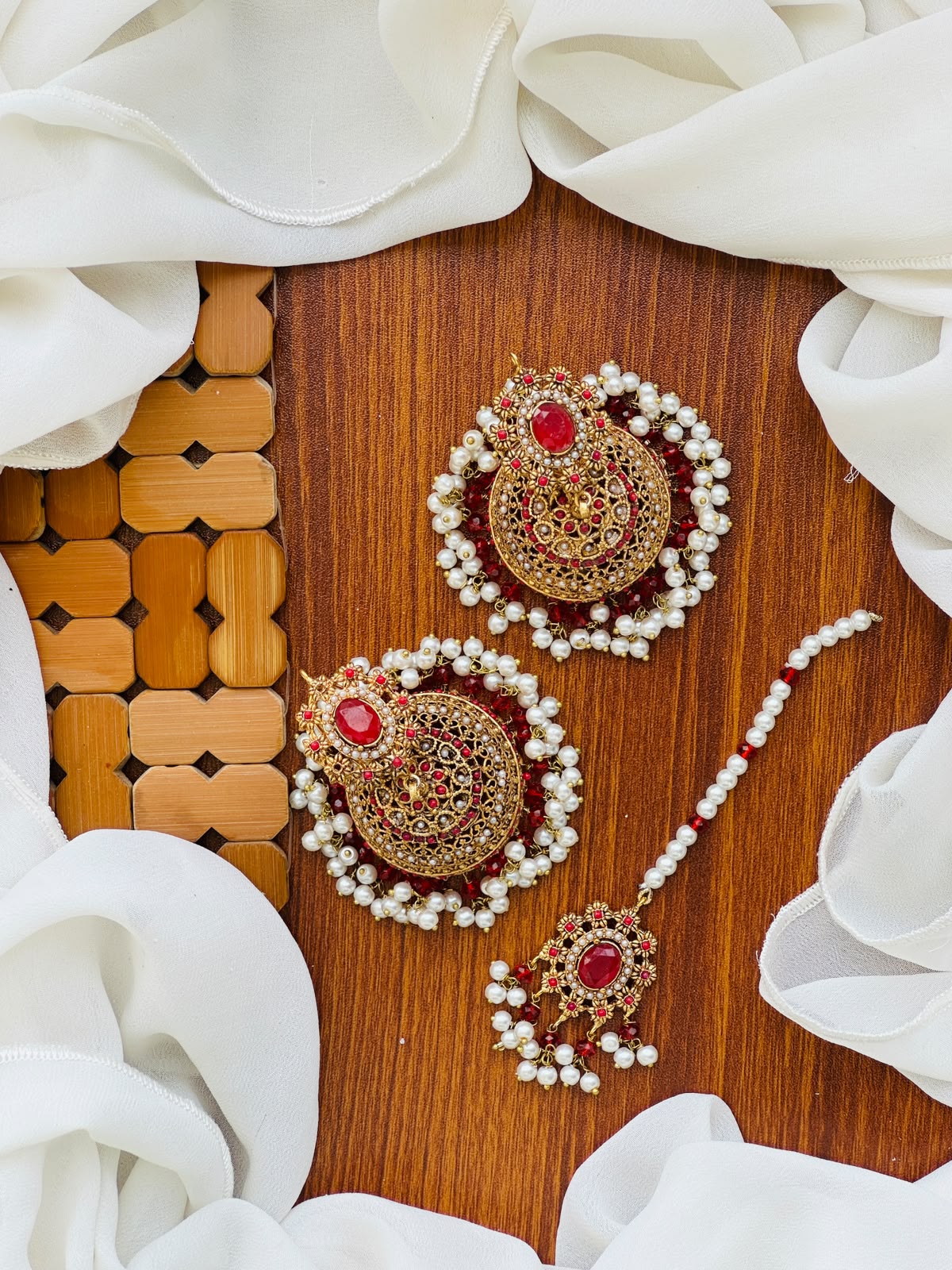 Party Wear - Jhumka Earrings & Matching Maang Tikka Set