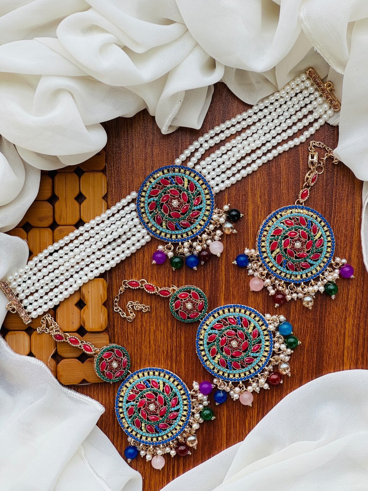 Casual Wear - Circular Swirl Choker, Earrings & Maang Tikka Set