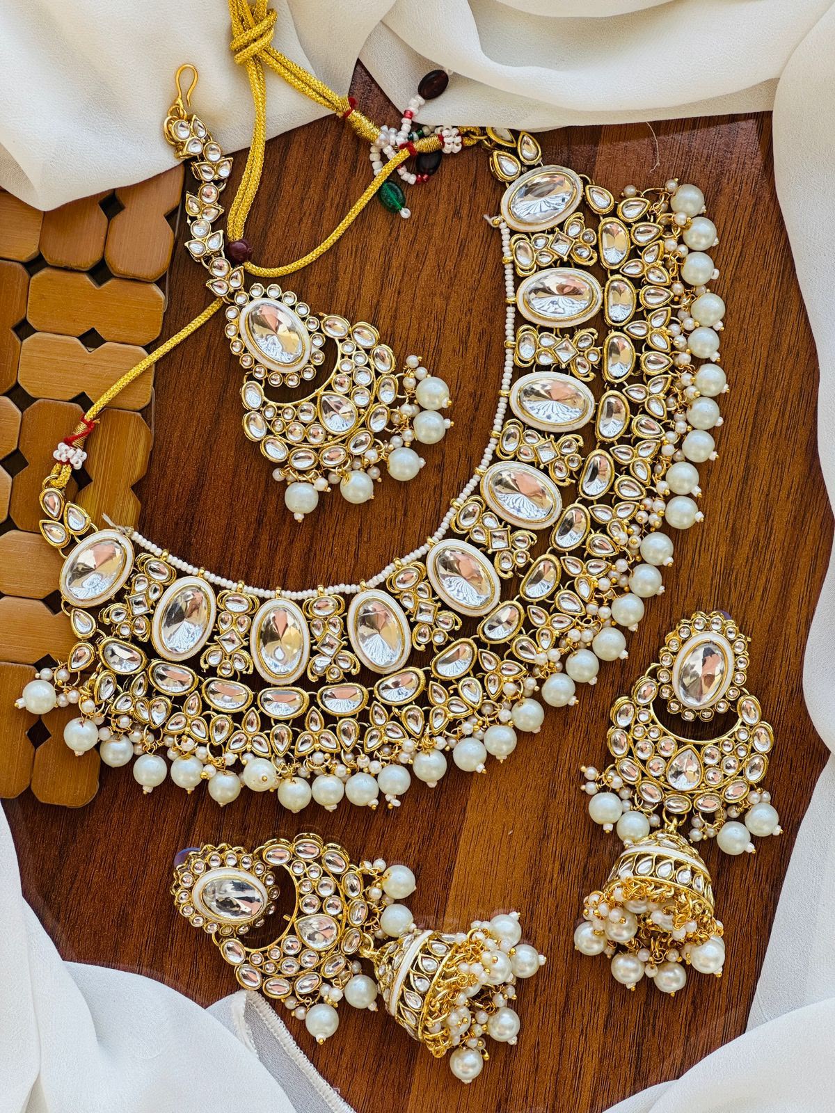 Bridal Wear - Royal Oval Kundan Choker, Jhumka & Tikka Set