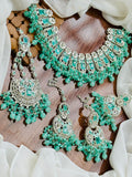 Bridal Wear - Mint Green Antique Silver Jewelry Set.