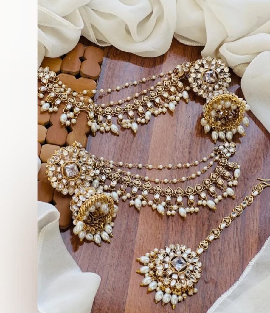 Party Wear -Royal Kundan Jhumka & Tikka Set with Sahara