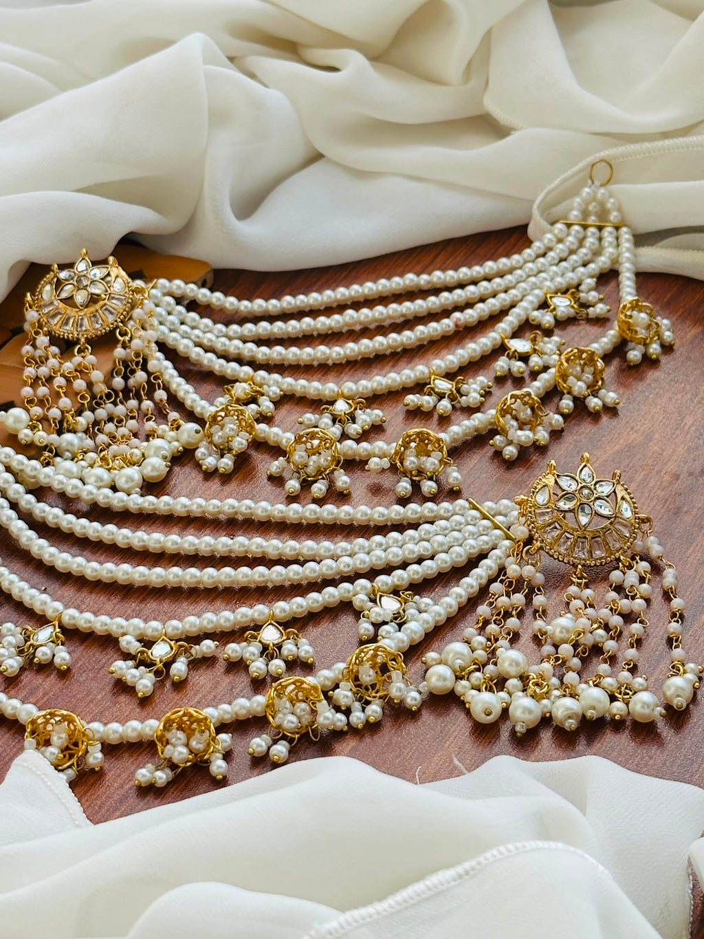 Party Wear - Kundan  Earrings with Pearl Tassels & Sahara