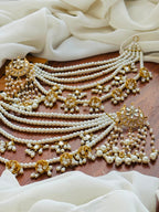Party Wear - Kundan  Earrings with Pearl Tassels & Sahara