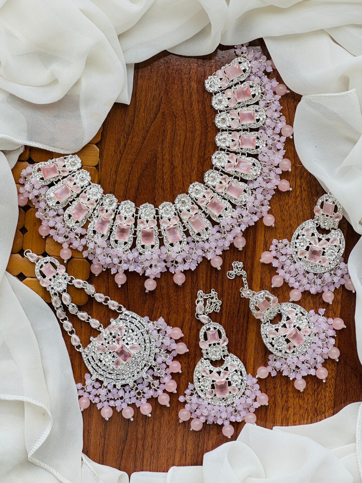 Bridal Wear - Premium Pink Zircon Bridal Choker Set