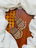 Party Wear - Multicolor Kundan & Peach Bead Earrings with Pearls