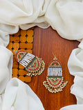 Party Wear - Multicolor Kundan & White Bead Earrings with Pearls