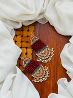 Party Wear -Multicolor Kundan & Maroon Bead Pearl Earrings