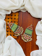 Party Wear -Multicolor Kundan & Mint Bead Pearl Earrings