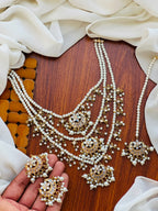 Party Wear - Royal Kundan & Pearl Layered Necklace Set