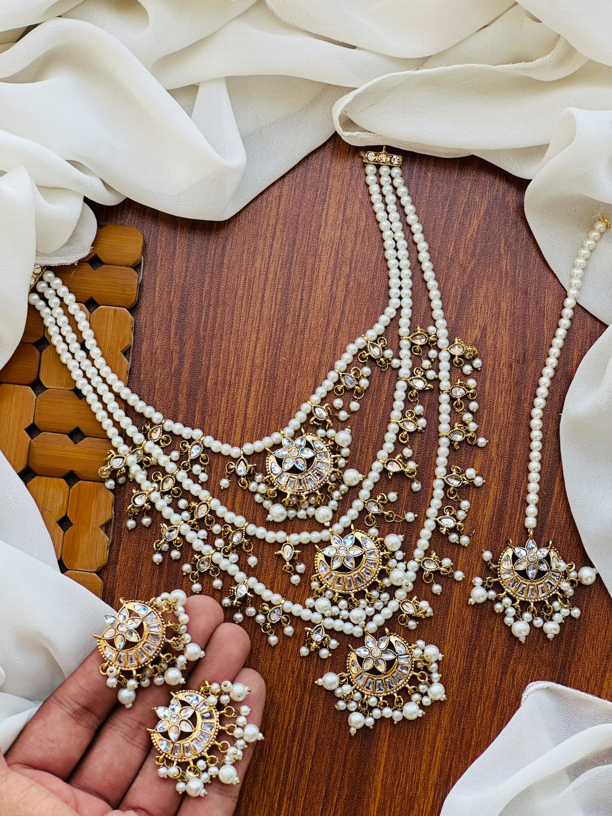 Party Wear - Royal Kundan & Pearl Layered Necklace Set