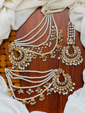 Party Wear - Kundan Chandbali & Tikka Set with Pearl Sahara