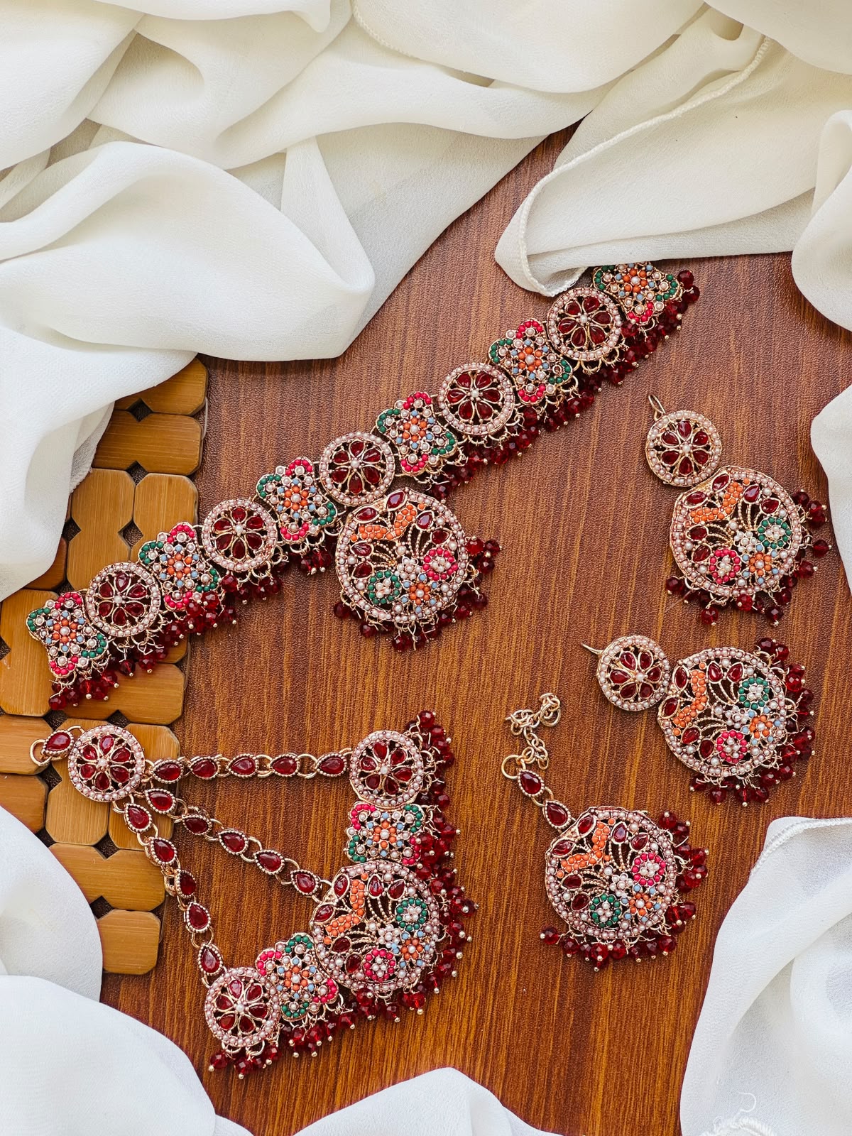 Bridal Wear - Royal Maroon Red Jewelry Set