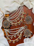 Party Wear - Black & Gold Earrings & Tikka Set with Sahara
