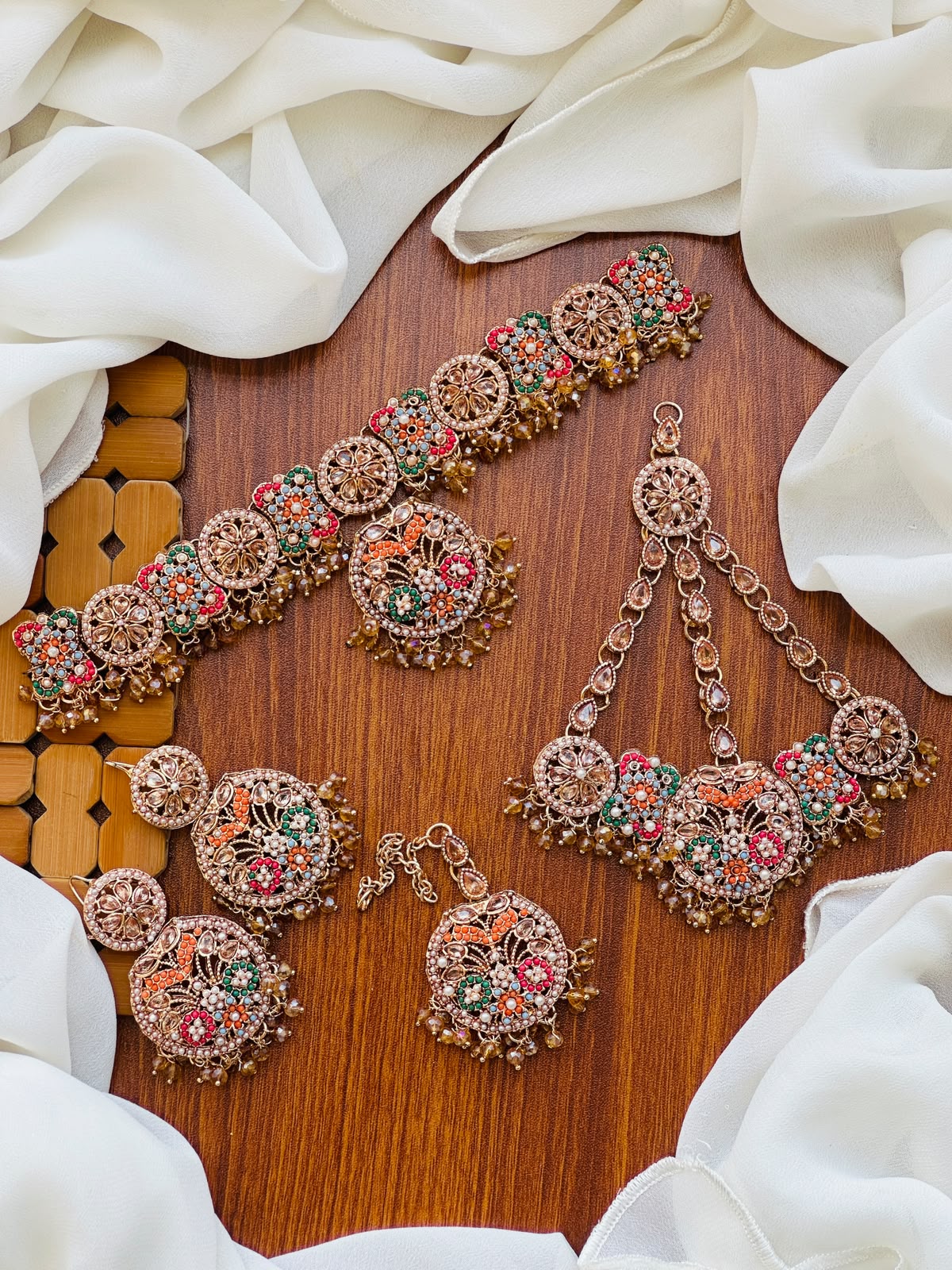 Bridal Wear - Champagne Crystal Multicolor Jewelry Set