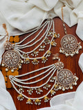 Party Wear - White Pearl Earrings & Tikka Set with Sahara