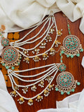 Party Wear - Mint Green Kundan Earrings & Tikka Set with Sahara