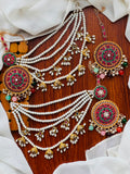Party Wear - Multicolor Statement Earrings & Tikka Set with Sahara