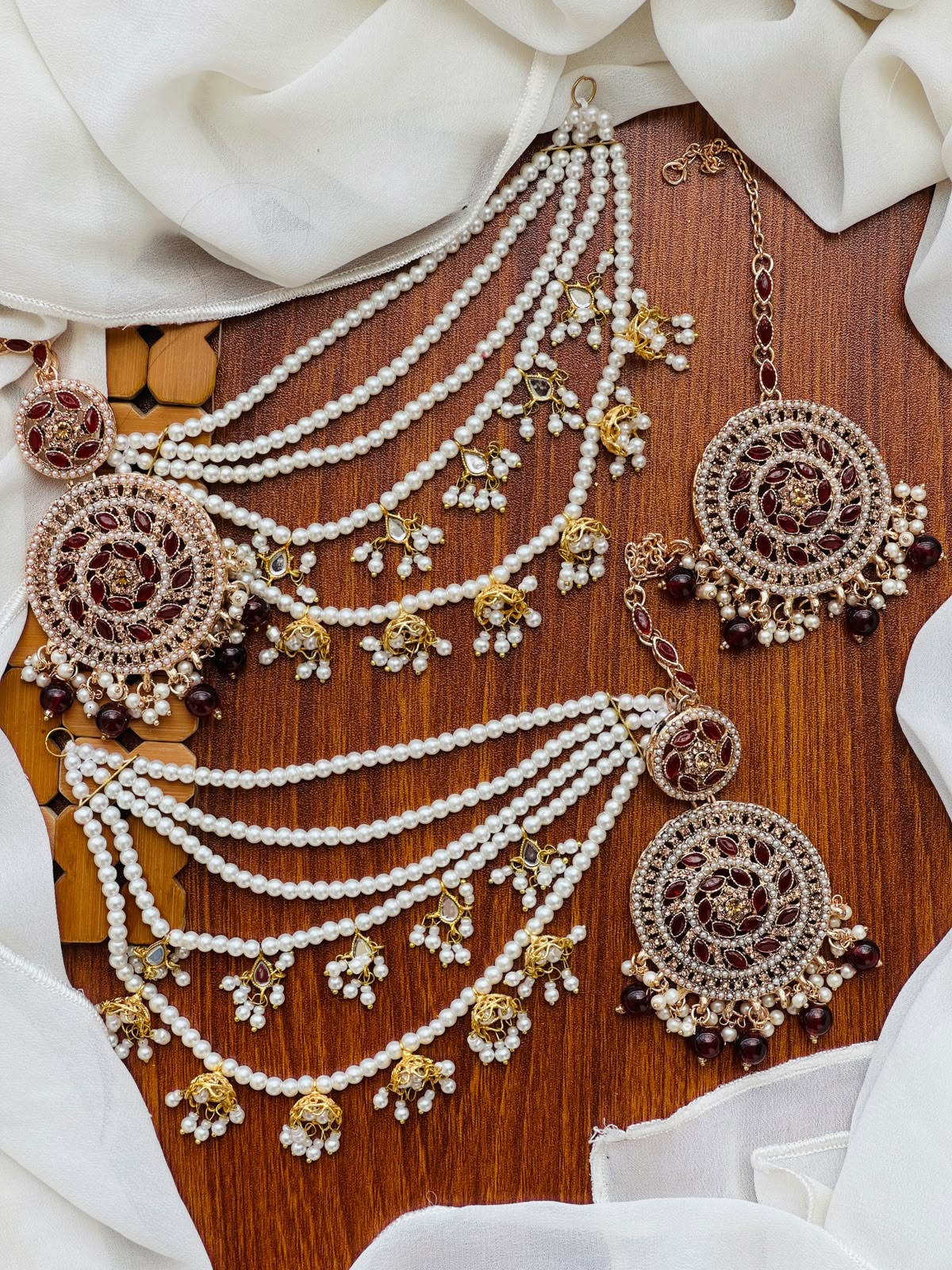 Party Wear - Maroon Earrings & Tikka Set with Sahara