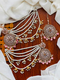 Party Wear - Soft Pink Earrings & Tikka Set with Sahara