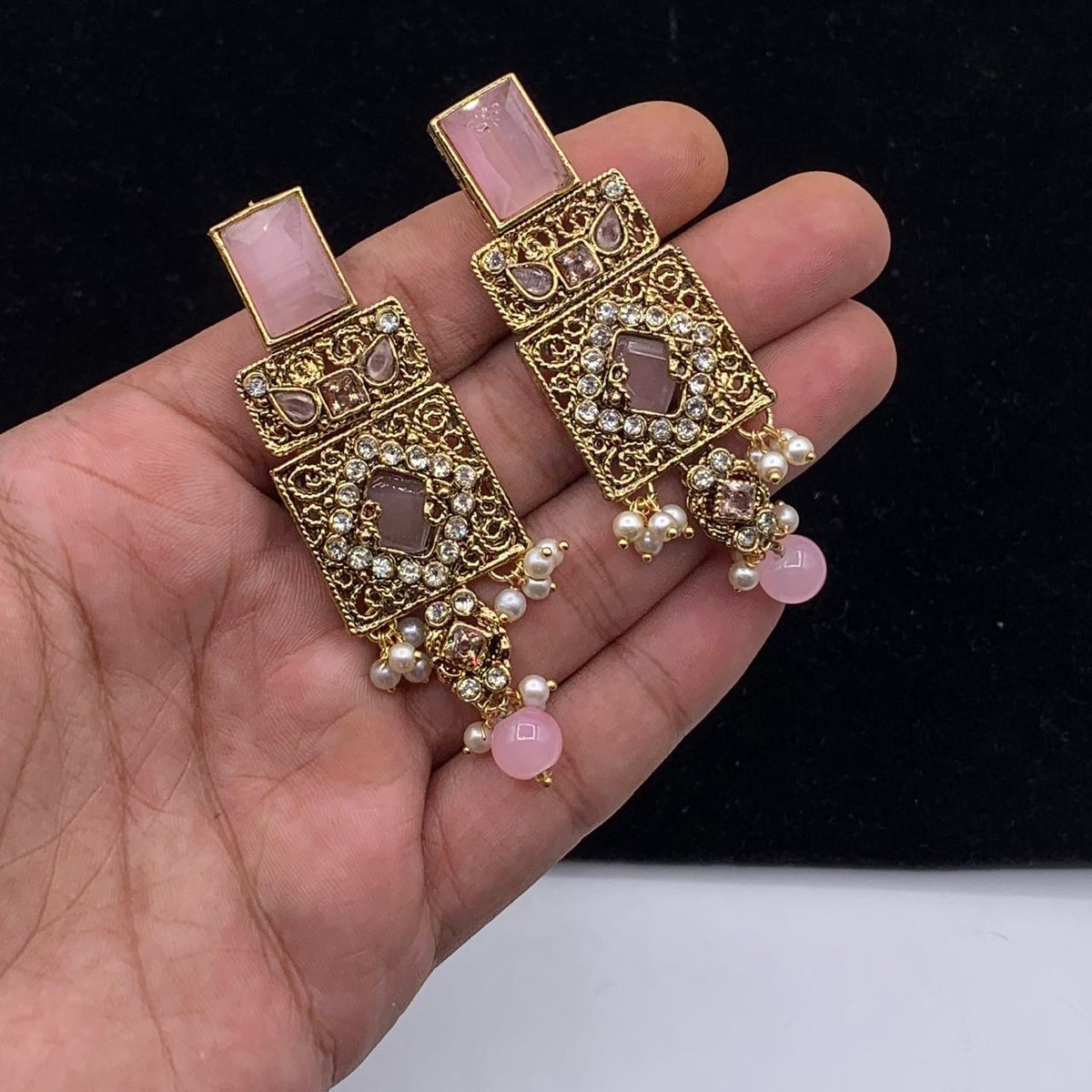 Elegant Antique Geometric Pearl Drop Earrings