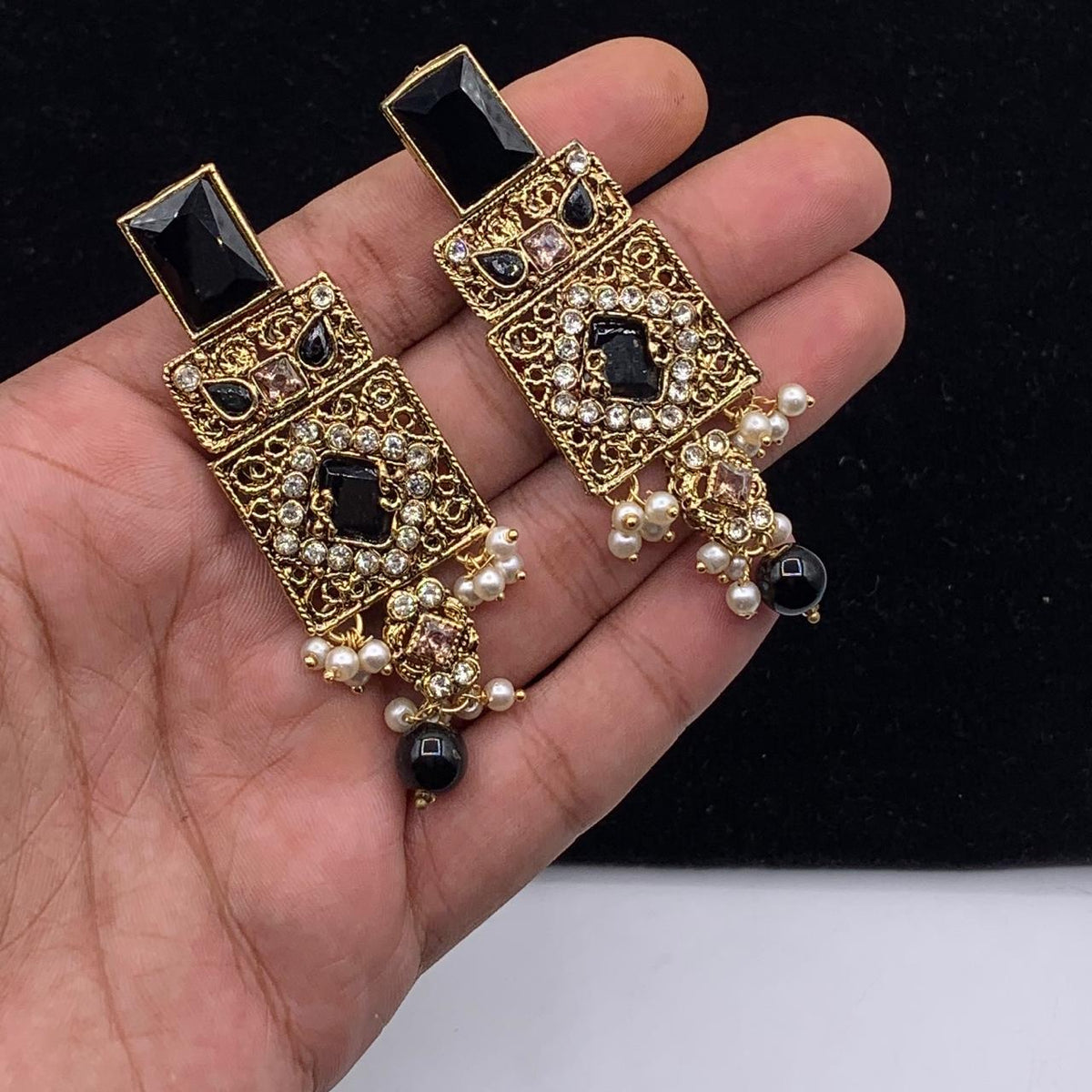 Elegant Antique Geometric Pearl Drop Earrings