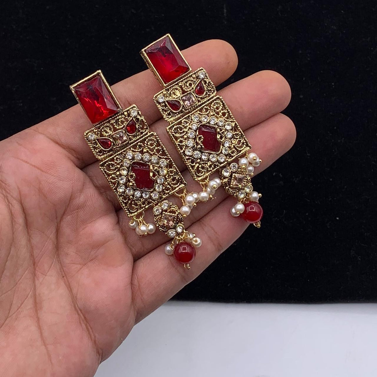Elegant Antique Geometric Pearl Drop Earrings