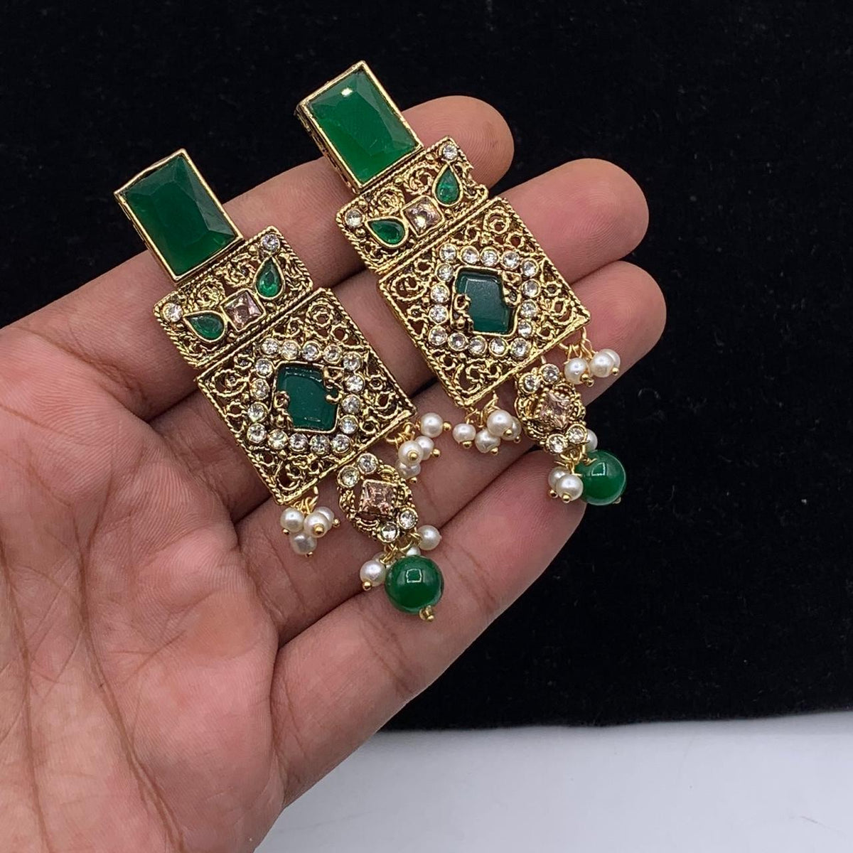 Elegant Antique Geometric Pearl Drop Earrings