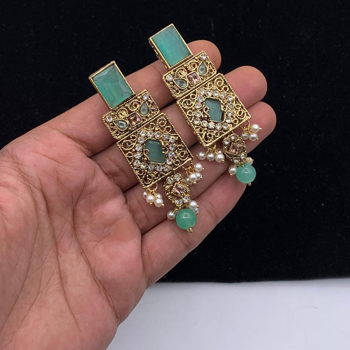 Elegant Antique Geometric Pearl Drop Earrings