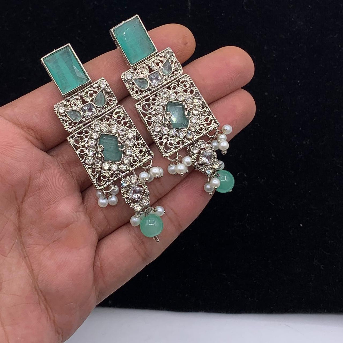 Elegant Antique Geometric Pearl Drop Earrings