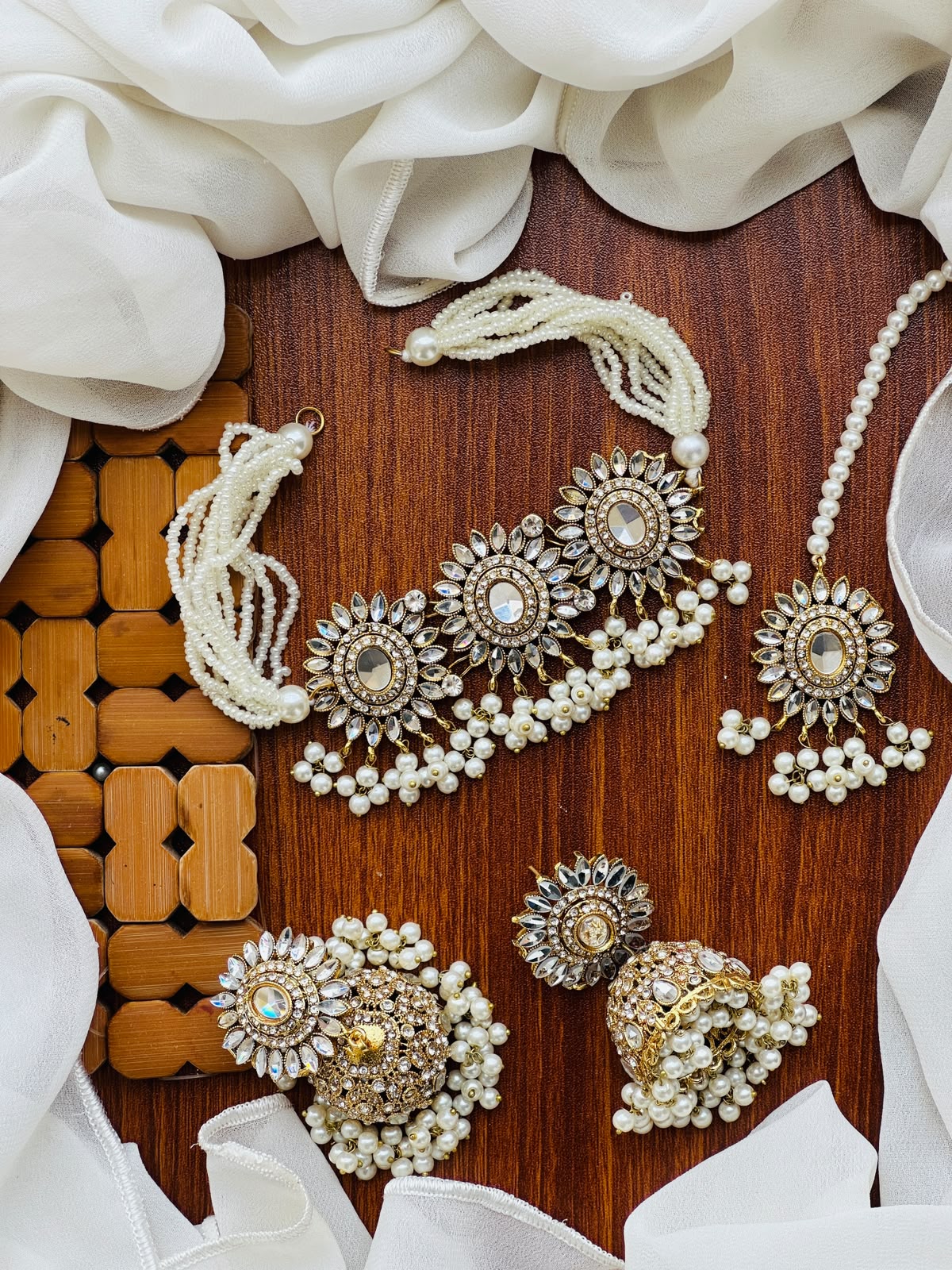 Party Wear - Royal Sunburst Kundan & Pearl Choker Jewelery Set