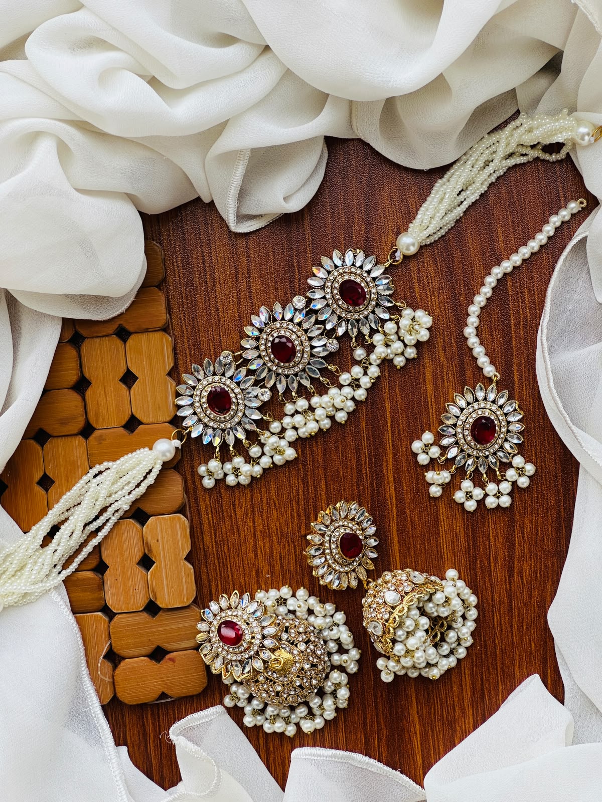 Party Wear - Royal Sunburst Kundan & Pearl Choker Jewelery Set