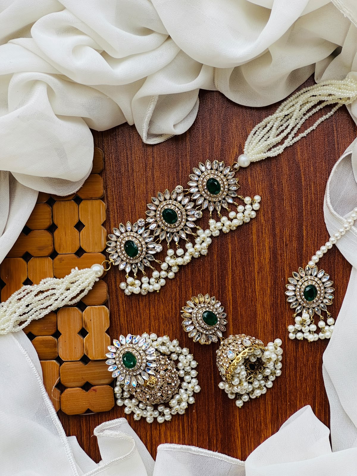 Party Wear - Royal Sunburst Kundan & Pearl Choker Jewelery Set