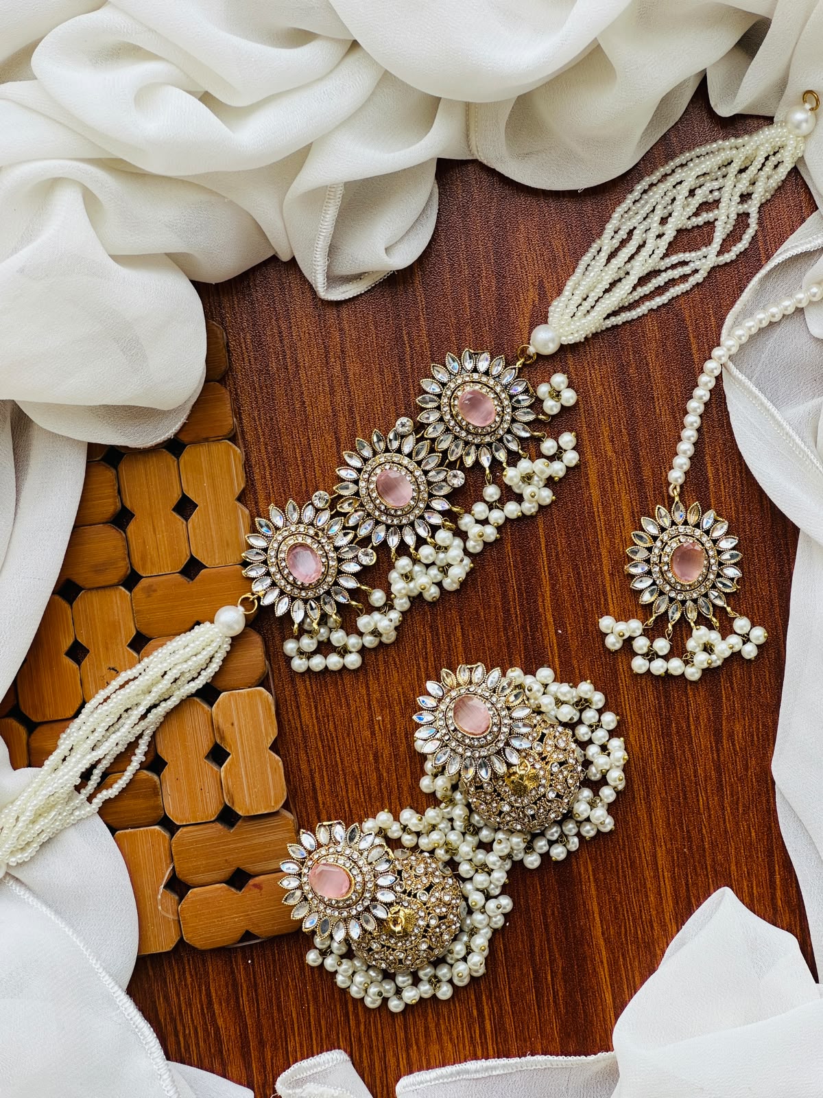 Party Wear - Royal Sunburst Kundan & Pearl Choker Jewelery Set