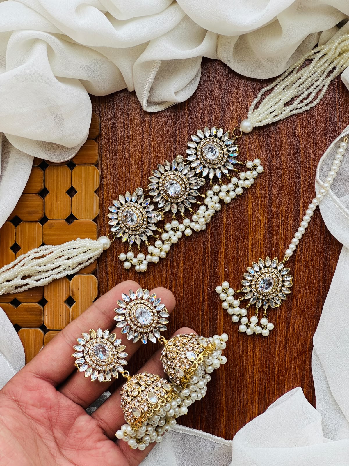 Party Wear - Royal Sunburst Kundan & Pearl Choker Jewelery Set