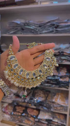 Bridal Wear - Royal Oval Kundan Choker, Jhumka & Tikka Set